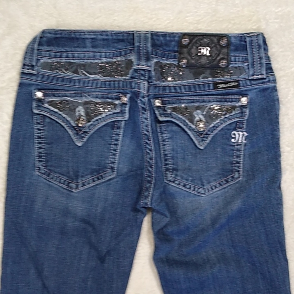 Miss Me Blue Boot Cut Jeans with Silver Accents